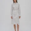 ASYMMETRIC APRON SHIRT - WIDE STRIPE COTTON POPLIN