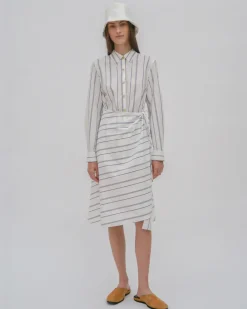 ASYMMETRIC APRON SHIRT - WIDE STRIPE COTTON POPLIN