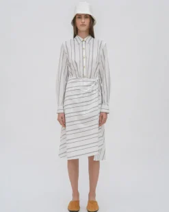 ASYMMETRIC APRON SHIRT - WIDE STRIPE COTTON POPLIN