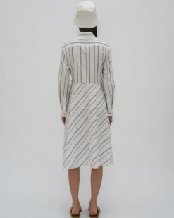 ASYMMETRIC APRON SHIRT - WIDE STRIPE COTTON POPLIN