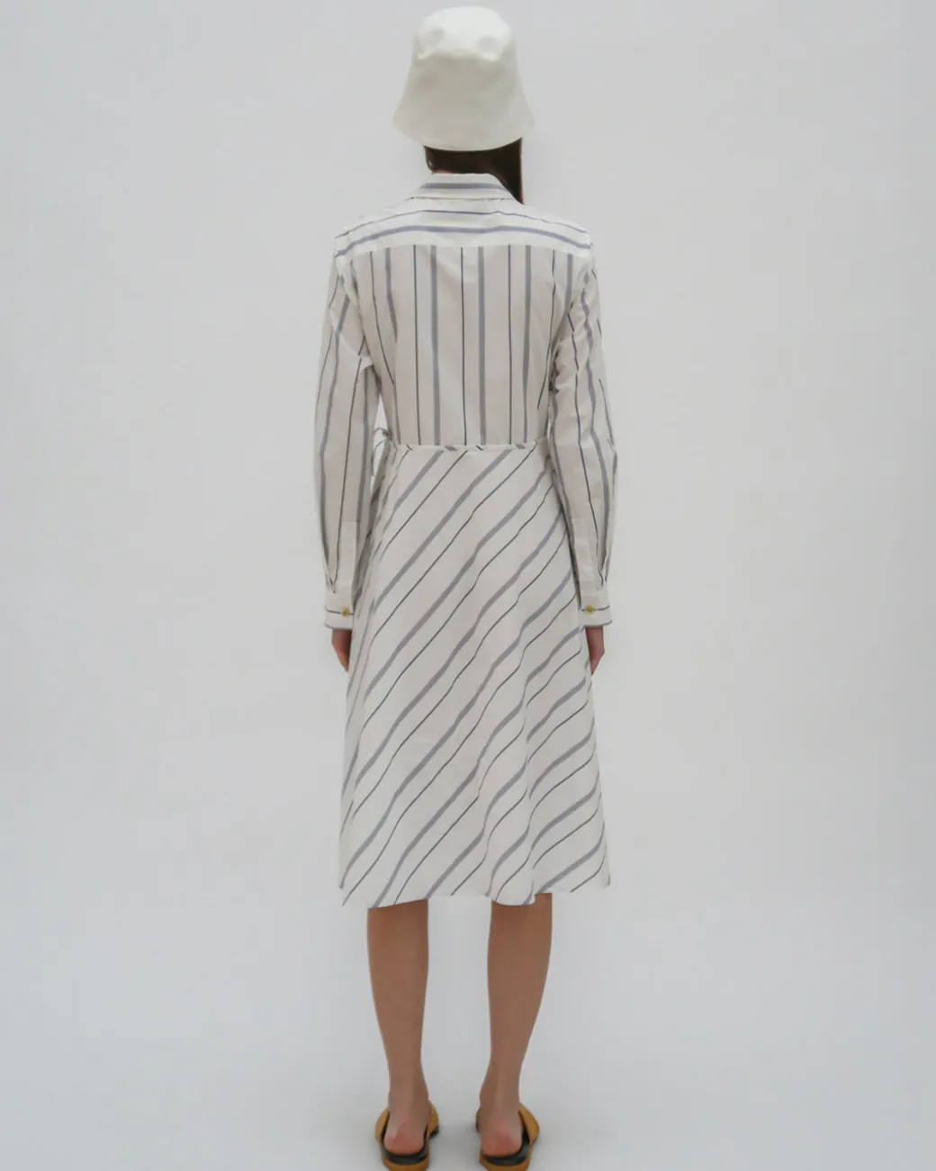 ASYMMETRIC APRON SHIRT - WIDE STRIPE COTTON POPLIN