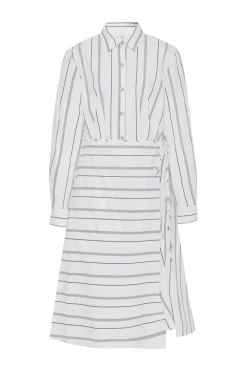 ASYMMETRIC APRON SHIRT - WIDE STRIPE COTTON POPLIN