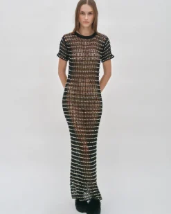 BEADED CROCHET SHORT SLEEVE DRESS