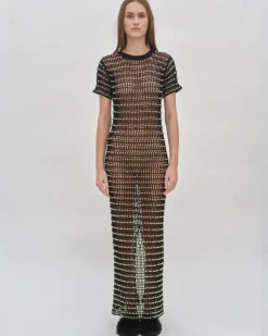 BEADED CROCHET SHORT SLEEVE DRESS