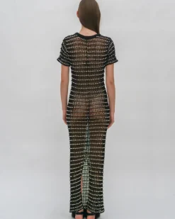BEADED CROCHET SHORT SLEEVE DRESS