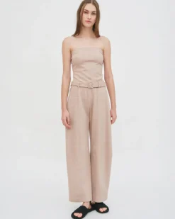 BELTED STRAIGHT TAPER TAB PANT - PLAID