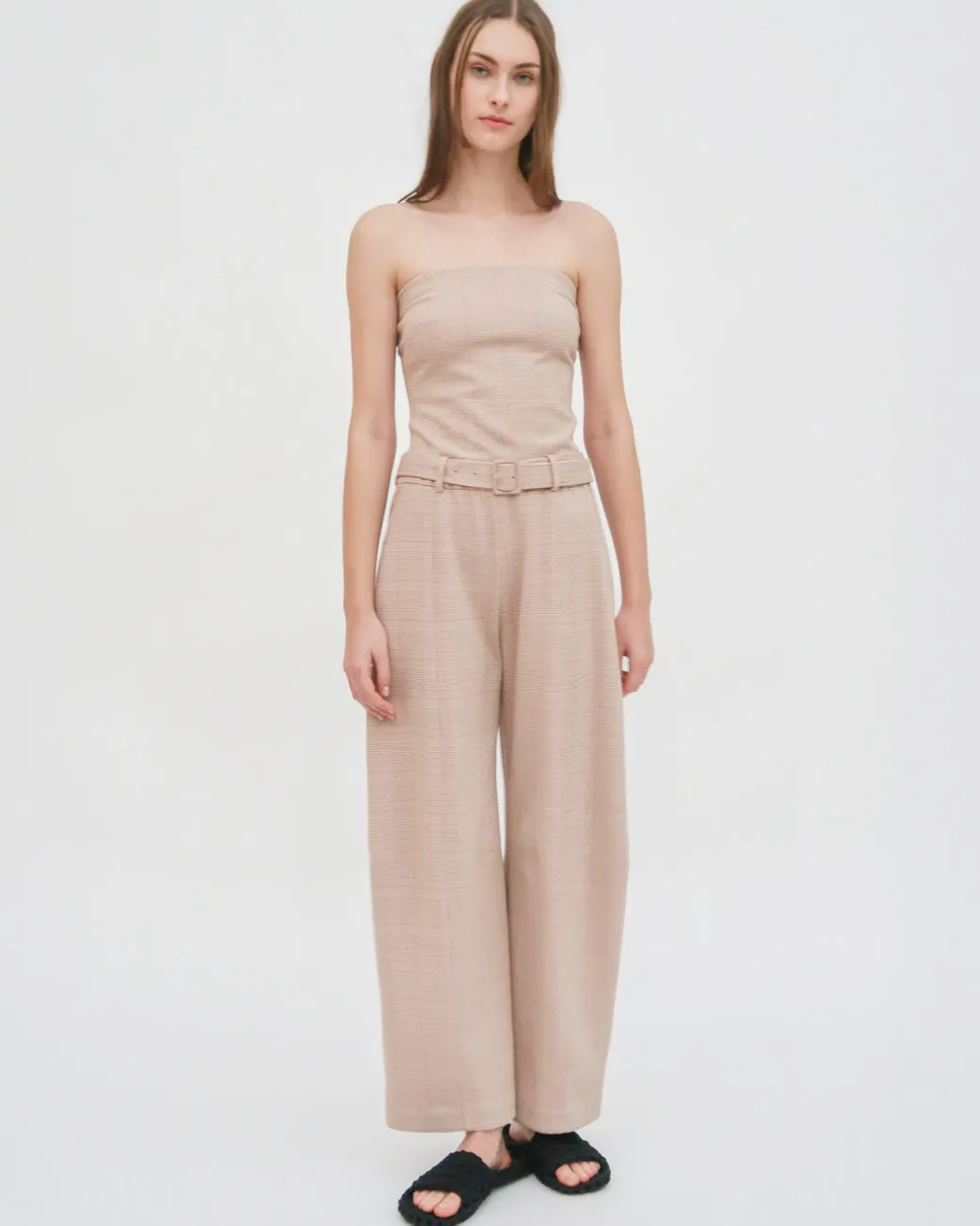 BELTED STRAIGHT TAPER TAB PANT - PLAID