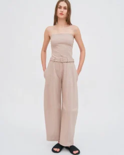 BELTED STRAIGHT TAPER TAB PANT - PLAID