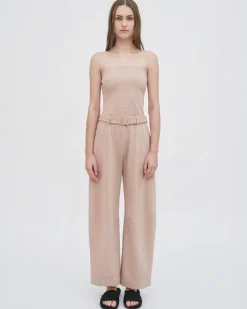 BELTED STRAIGHT TAPER TAB PANT - PLAID