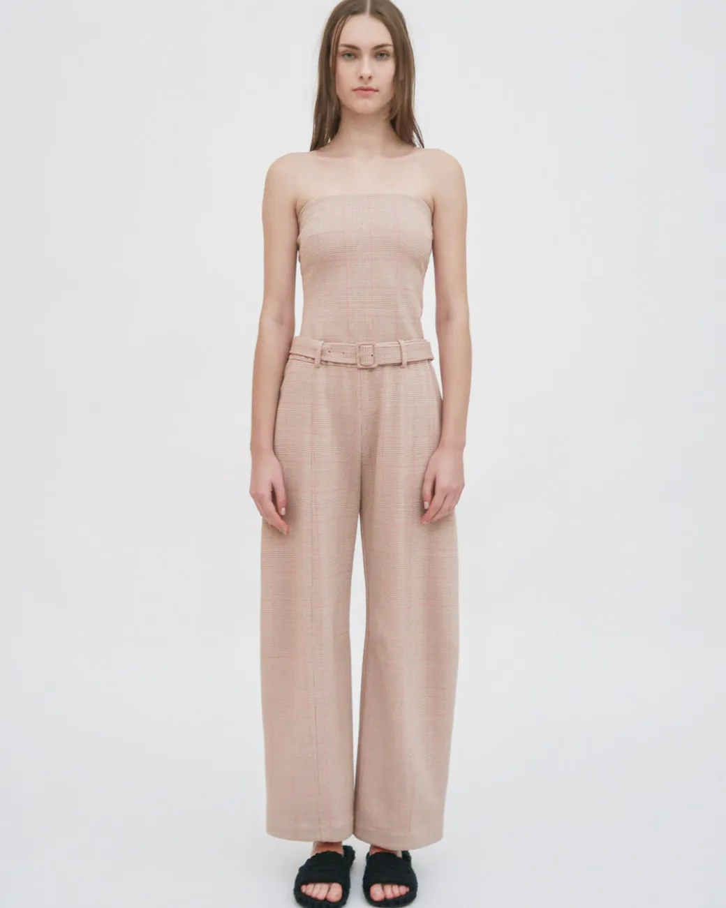 BELTED STRAIGHT TAPER TAB PANT - PLAID