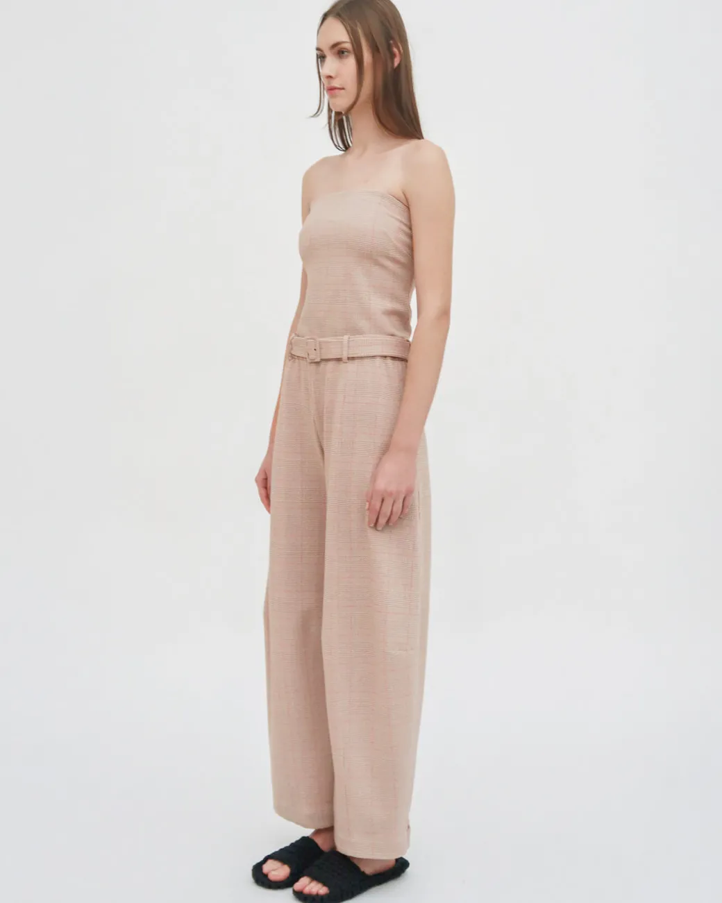 BELTED STRAIGHT TAPER TAB PANT - PLAID