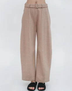 BELTED STRAIGHT TAPER TAB PANT - PLAID
