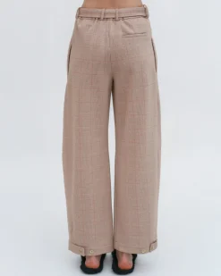 BELTED STRAIGHT TAPER TAB PANT - PLAID