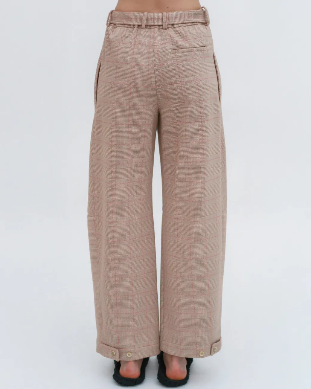 BELTED STRAIGHT TAPER TAB PANT - PLAID
