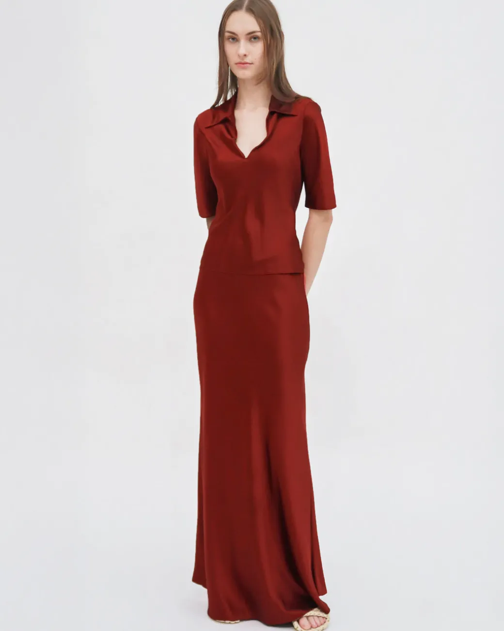 BIAS POLO TOP - SILK SATIN