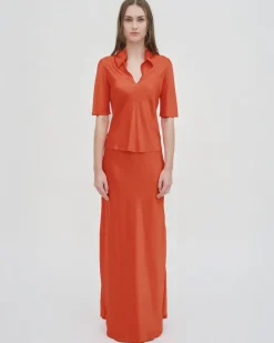 BIAS POLO TOP - SILK SATIN