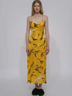 BIAS SLIP DRESS - PAINTED BIRDS