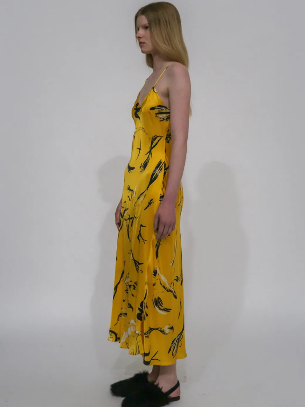 BIAS SLIP DRESS - PAINTED BIRDS