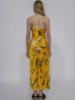 BIAS SLIP DRESS - PAINTED BIRDS
