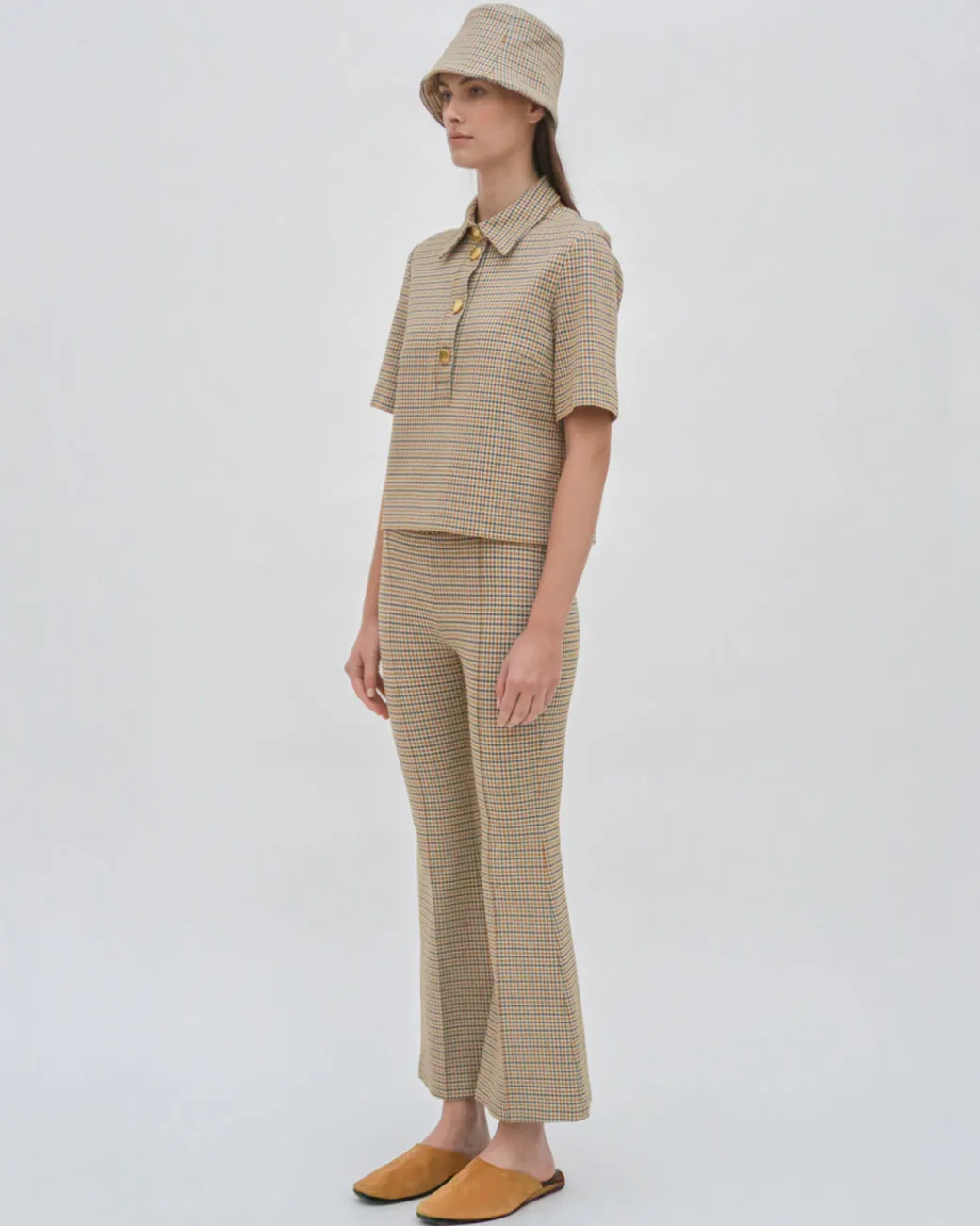 BOXY POLO T-SHIRT - HOUNDSTOOTH PLAID