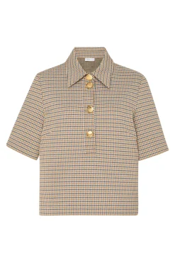 BOXY POLO T-SHIRT - HOUNDSTOOTH PLAID