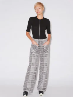 BUTTON FRONT DENIM PANT - PLAID DENIM