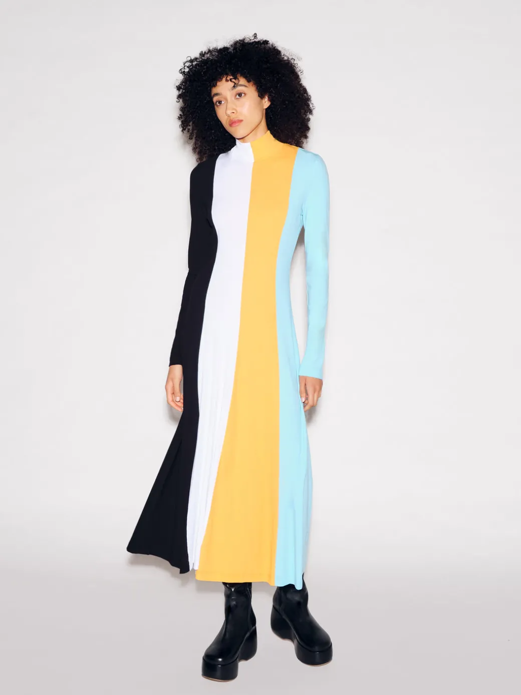 COLORBLOCK ZIP UP TURTLENECK DRESS