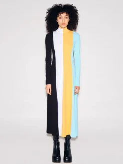 COLORBLOCK ZIP UP TURTLENECK DRESS