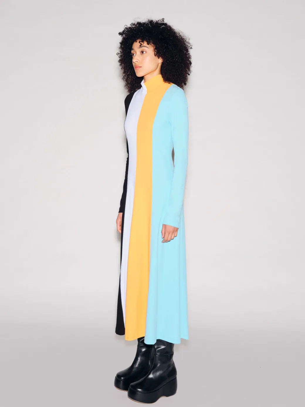 COLORBLOCK ZIP UP TURTLENECK DRESS
