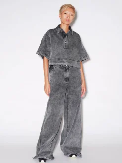CROPPED OVERSIZED POLO - BLACK DENIM