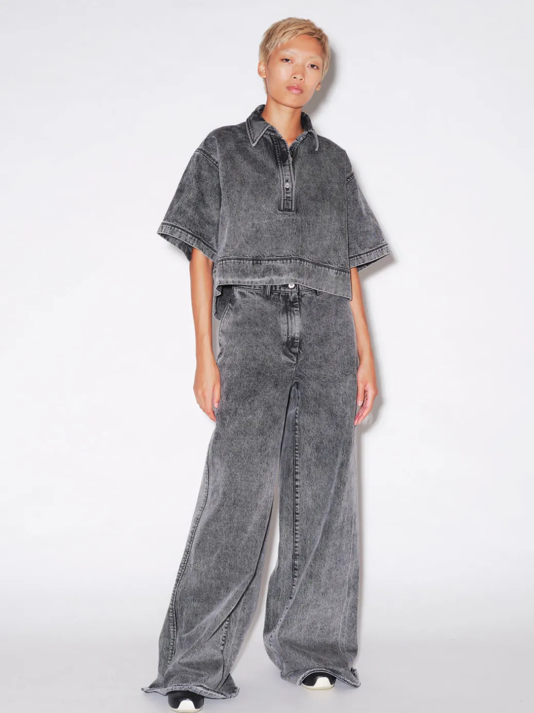 CROPPED OVERSIZED POLO - BLACK DENIM