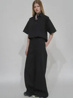 CROPPED OVERSIZED POLO - BLACK DENIM