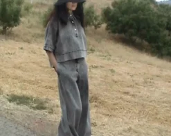 CROPPED OVERSIZED POLO - BLACK DENIM