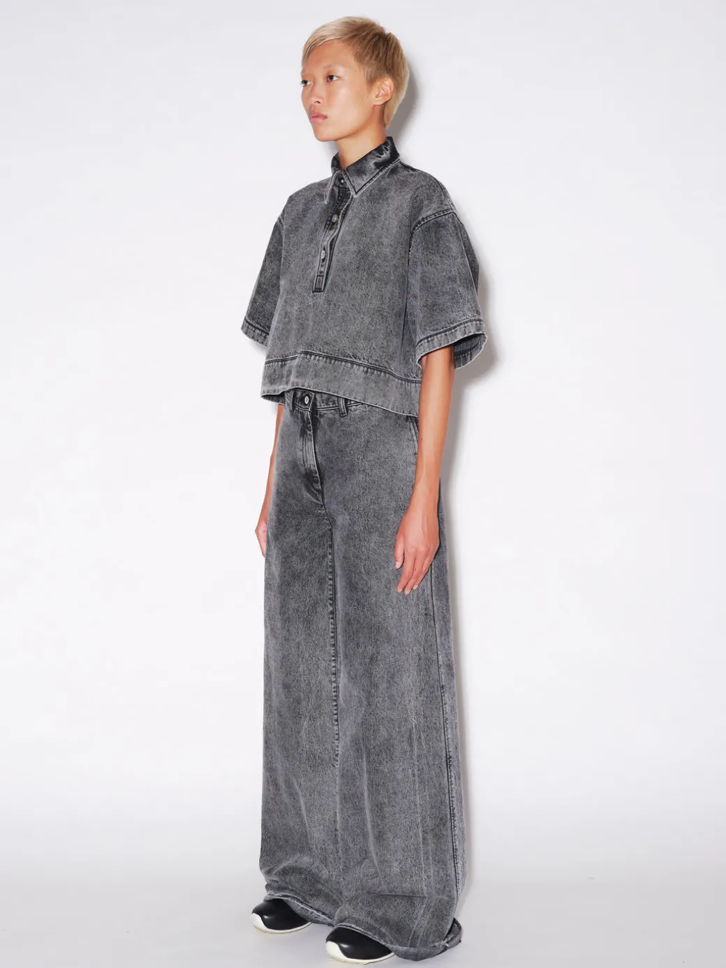 CROPPED OVERSIZED POLO - BLACK DENIM