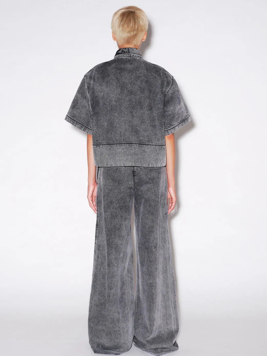 CROPPED OVERSIZED POLO - BLACK DENIM