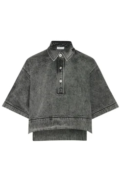 CROPPED OVERSIZED POLO - BLACK DENIM