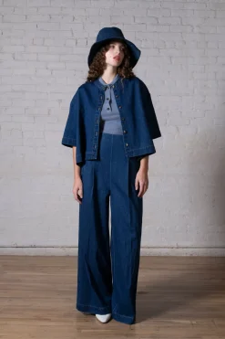 CROPPED OVERSIZED SHIRT - DENIM