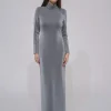 FITTED TURTLENECK MAXI DRESS - LUREX