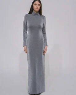 FITTED TURTLENECK MAXI DRESS - LUREX