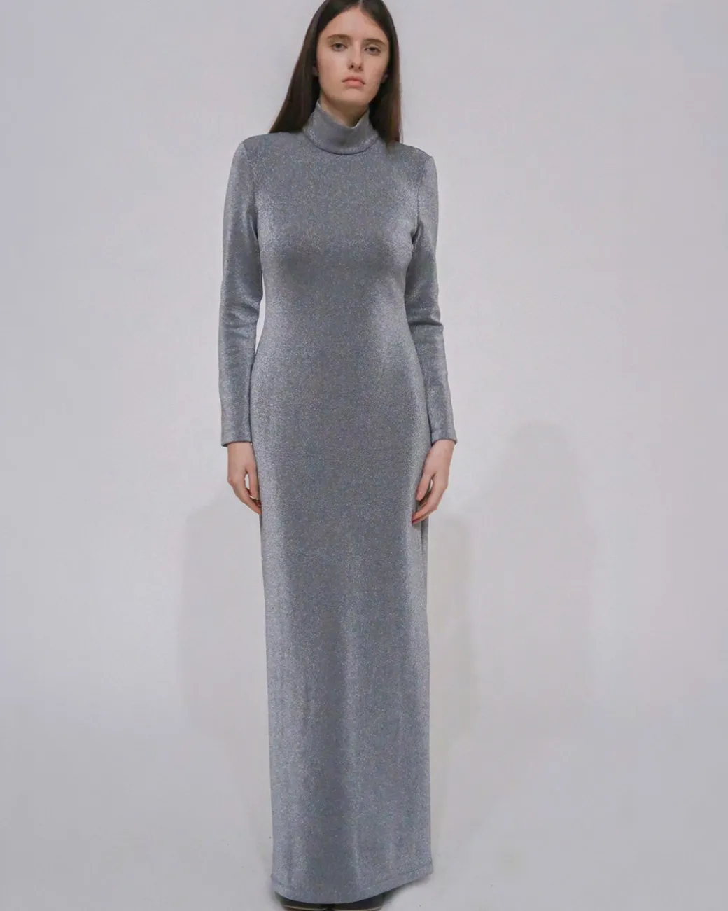 FITTED TURTLENECK MAXI DRESS - LUREX