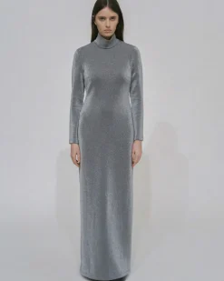 FITTED TURTLENECK MAXI DRESS - LUREX