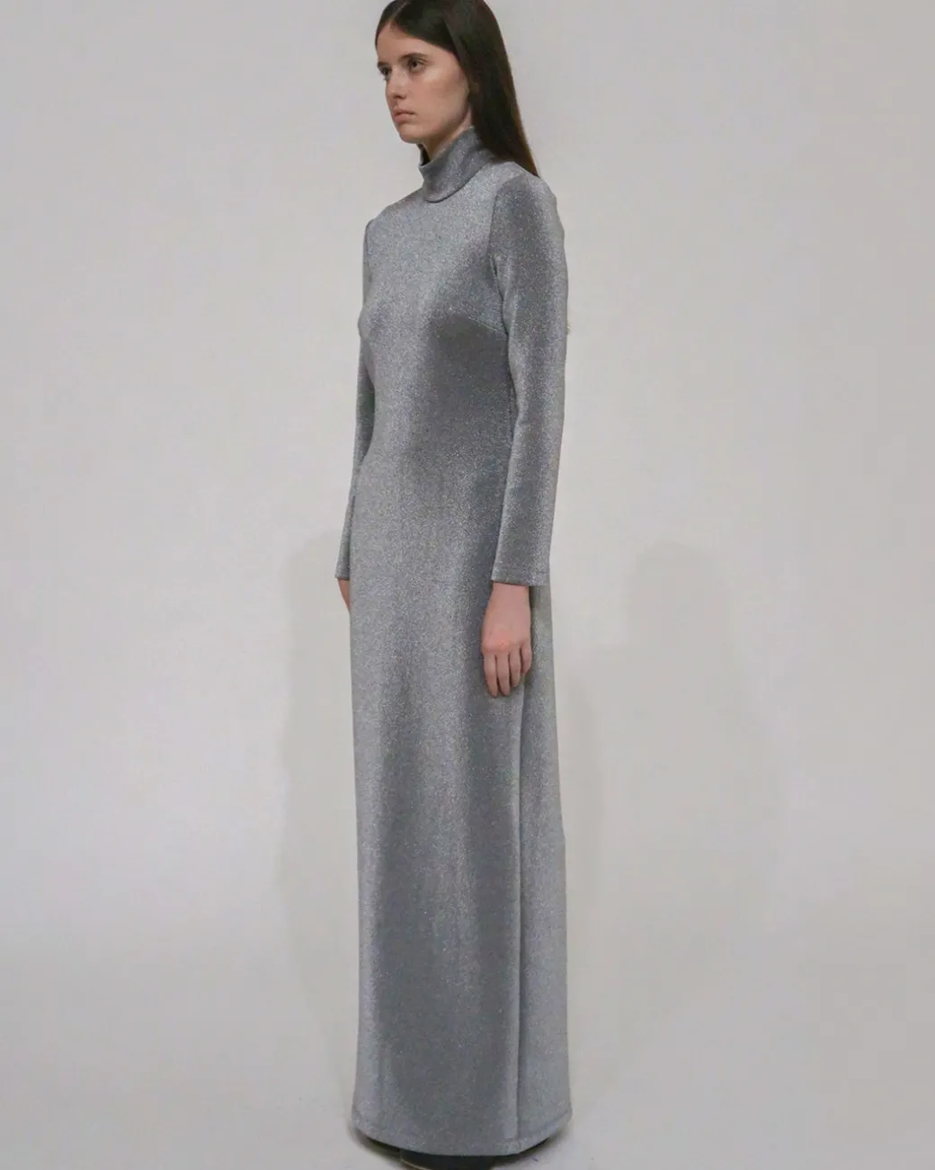 FITTED TURTLENECK MAXI DRESS - LUREX