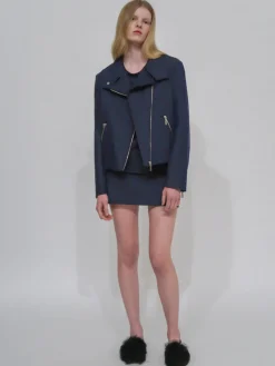 FUNNEL NECK MOTO JACKET - STRETCH TWILL