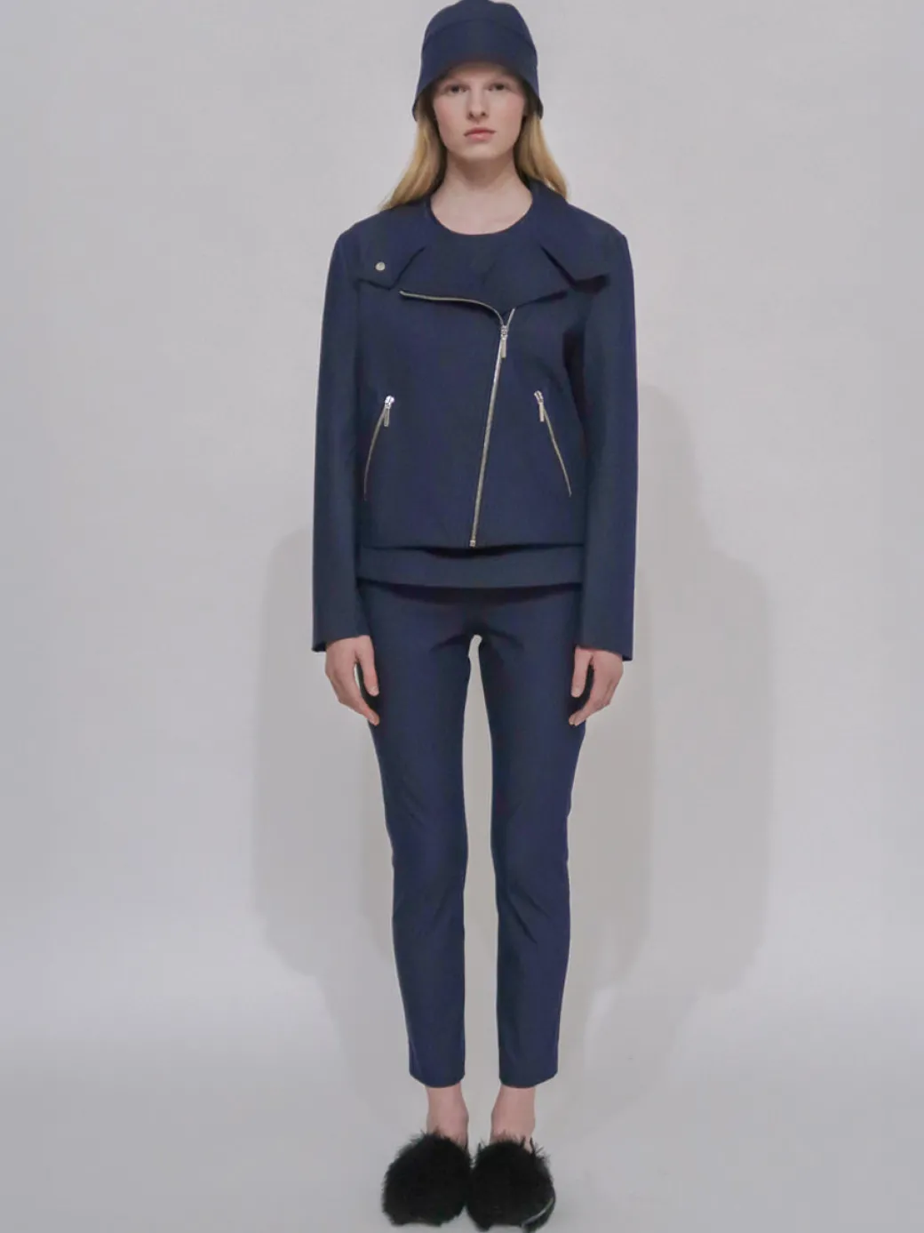 FUNNEL NECK MOTO JACKET - STRETCH TWILL