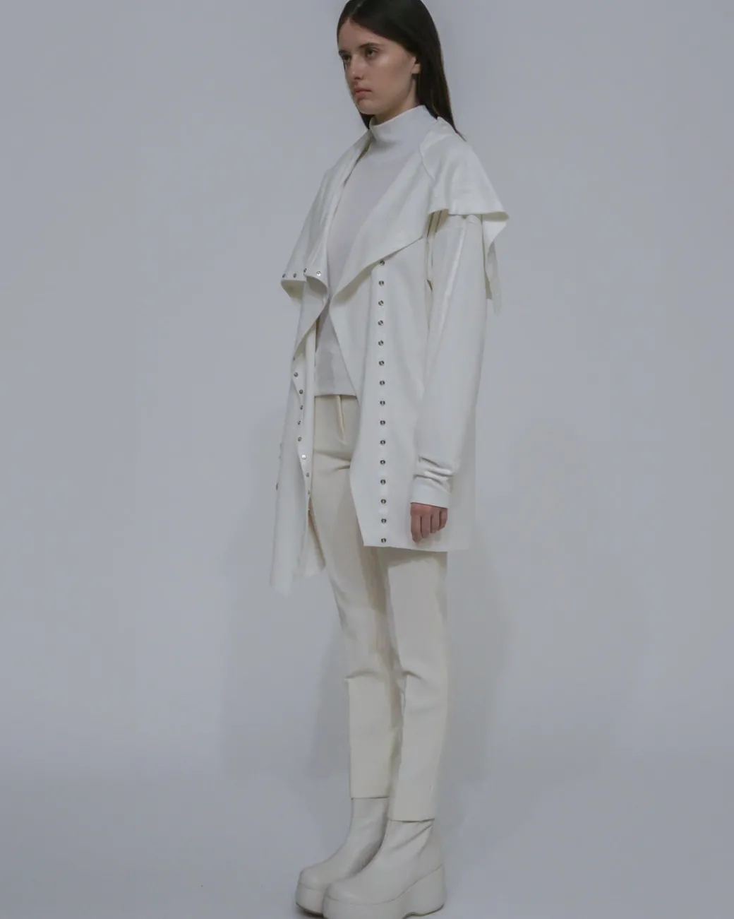 FUNNEL NECK SNAP CARDIGAN