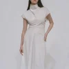 FUNNEL NECK TORQUED DRESS