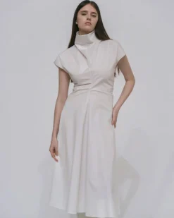 FUNNEL NECK TORQUED DRESS