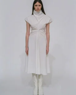 FUNNEL NECK TORQUED DRESS