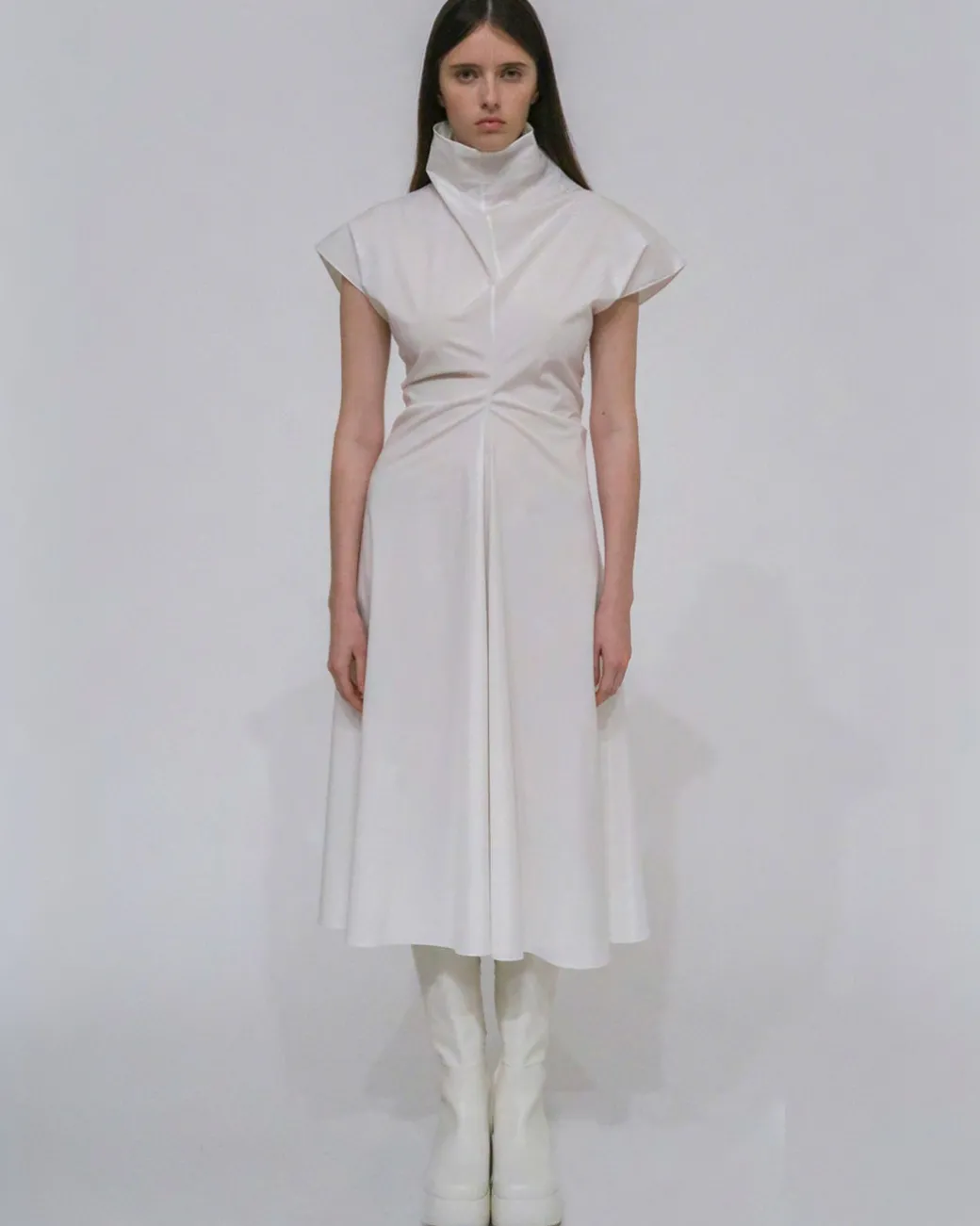 FUNNEL NECK TORQUED DRESS