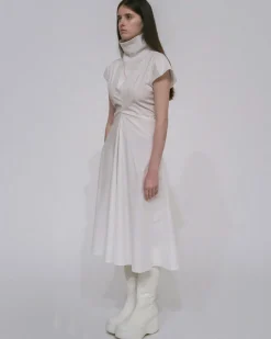 FUNNEL NECK TORQUED DRESS